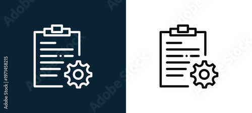 Two-color notepad outline icon pair in black and white, editable stroke vector illustration for web, mobile apps, UI design, branding, and print from interaction set