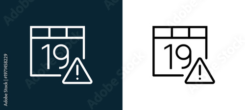 Two-color calendar outline icon pair in black and white, editable stroke vector illustration for web, mobile apps, UI design, branding, and print from interaction set