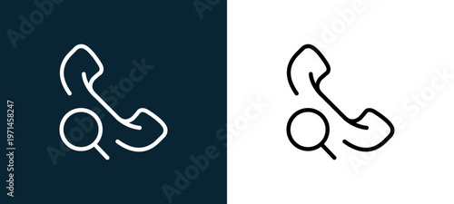 Two-color phone call outline icon pair in black and white, editable stroke vector illustration for web, mobile apps, UI design, branding, and print from interaction set