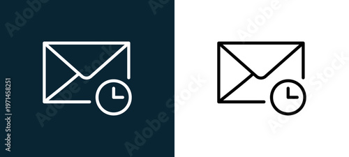Two-color mail outline icon pair in black and white, editable stroke vector illustration for web, mobile apps, UI design, branding, and print from interaction set