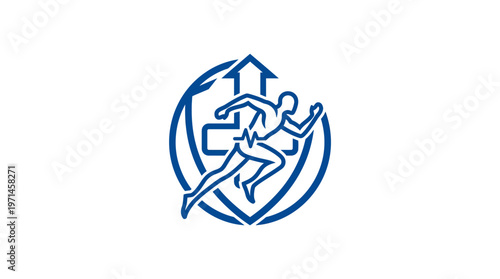Medical Wellness Logo Featuring Runner and Cross Symbol