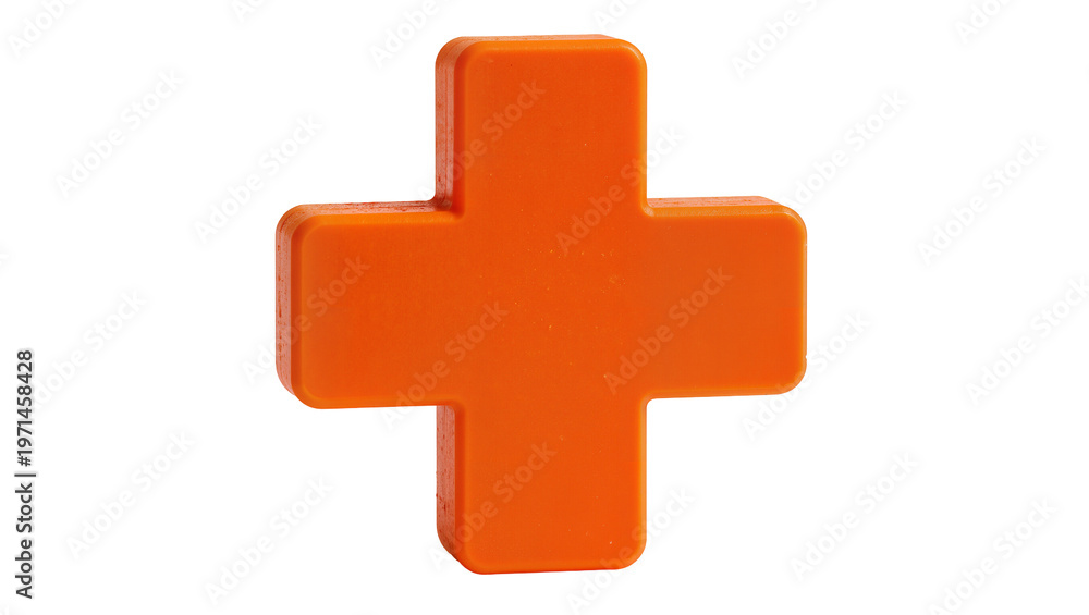 Fototapeta premium Bright orange plus sign shape, isolated on transparent background