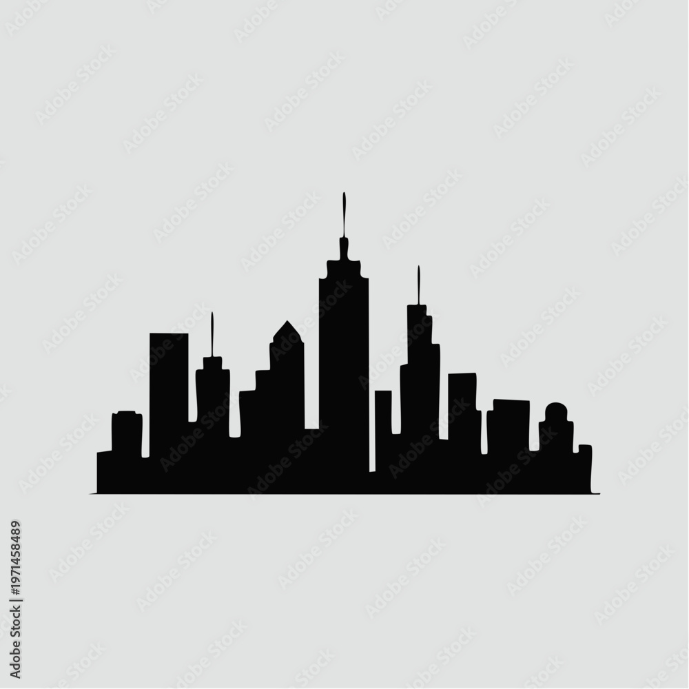 Fototapeta premium Black silhouette of a modern city skyline with skyscrapers