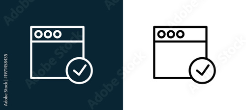 Two-color browser outline icon pair in black and white, editable stroke vector illustration for web, mobile apps, UI design, branding, and print from interaction set