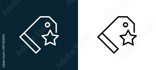 Two-color price tag outline icon pair in black and white, editable stroke vector illustration for web, mobile apps, UI design, branding, and print from interaction set