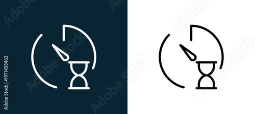 Two-color stopwatch outline icon pair in black and white, editable stroke vector illustration for web, mobile apps, UI design, branding, and print from interaction set