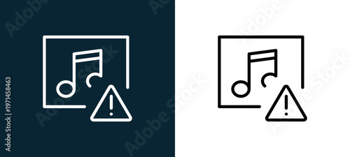 Two-color music player outline icon pair in black and white, editable stroke vector illustration for web, mobile apps, UI design, branding, and print from interaction set