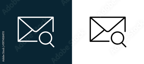 Two-color mail outline icon pair in black and white, editable stroke vector illustration for web, mobile apps, UI design, branding, and print from interaction set