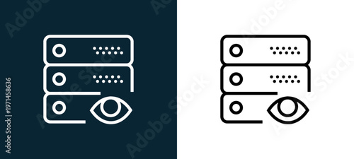 Two-color server outline icon pair in black and white, editable stroke vector illustration for web, mobile apps, UI design, branding, and print from interaction set