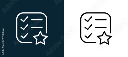 Two-color list outline icon pair in black and white, editable stroke vector illustration for web, mobile apps, UI design, branding, and print from interaction set