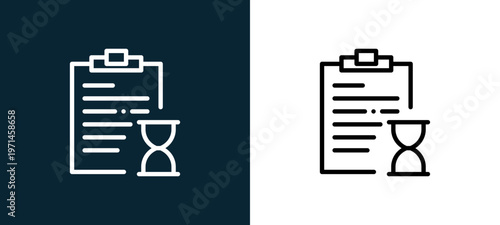 Two-color notepad outline icon pair in black and white, editable stroke vector illustration for web, mobile apps, UI design, branding, and print from interaction set