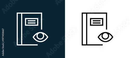 Two-color notebook outline icon pair in black and white, editable stroke vector illustration for web, mobile apps, UI design, branding, and print from interaction set