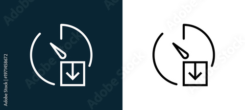 Two-color stopwatch outline icon pair in black and white, editable stroke vector illustration for web, mobile apps, UI design, branding, and print from interaction set