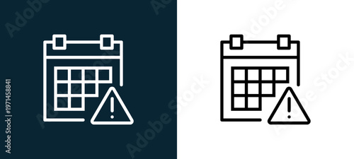 Two-color calendar outline icon pair in black and white, editable stroke vector illustration for web, mobile apps, UI design, branding, and print from interaction set