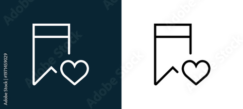 Two-color bookmark outline icon pair in black and white, editable stroke vector illustration for web, mobile apps, UI design, branding, and print from interaction set
