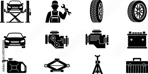 Retro technology themed travel and tourism icon set vector illustration featuring robot camera equipment and business objects