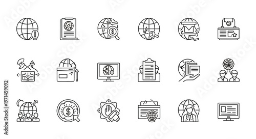 Black and white line icons technology.