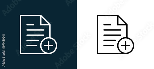 Two-color file outline icon pair in black and white, editable stroke vector illustration for web, mobile apps, UI design, branding, and print from interaction set