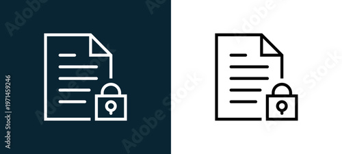 Two-color file outline icon pair in black and white, editable stroke vector illustration for web, mobile apps, UI design, branding, and print from interaction set