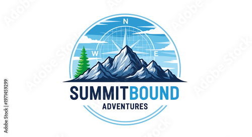 Summit bound adventures logo with mountains and compass  outdoor recreation brand