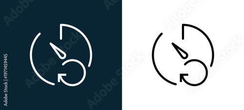 Two-color stopwatch outline icon pair in black and white, editable stroke vector illustration for web, mobile apps, UI design, branding, and print from interaction set