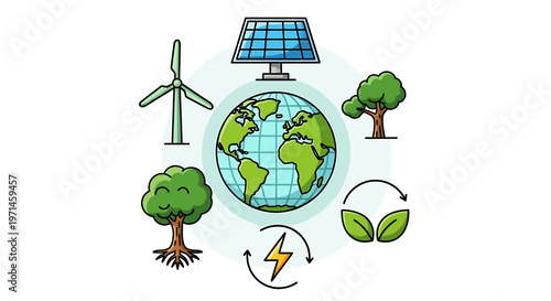 Eco friendly energy sources around the world with solar and wind power  renewable resources