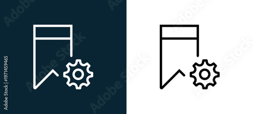 Two-color bookmark outline icon pair in black and white, editable stroke vector illustration for web, mobile apps, UI design, branding, and print from interaction set