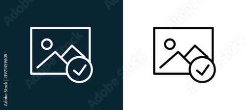 Two-color image outline icon pair in black and white, editable stroke vector illustration for web, mobile apps, UI design, branding, and print from interaction set