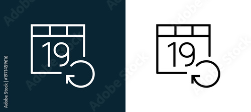 Two-color calendar outline icon pair in black and white, editable stroke vector illustration for web, mobile apps, UI design, branding, and print from interaction set