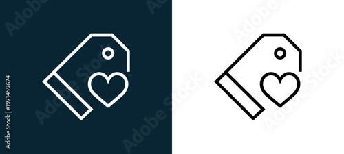 Two-color price tag outline icon pair in black and white, editable stroke vector illustration for web, mobile apps, UI design, branding, and print from interaction set