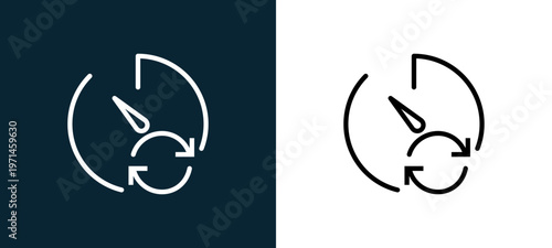 Two-color stopwatch outline icon pair in black and white, editable stroke vector illustration for web, mobile apps, UI design, branding, and print from interaction set