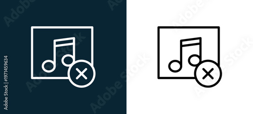 Two-color music player outline icon pair in black and white, editable stroke vector illustration for web, mobile apps, UI design, branding, and print from interaction set