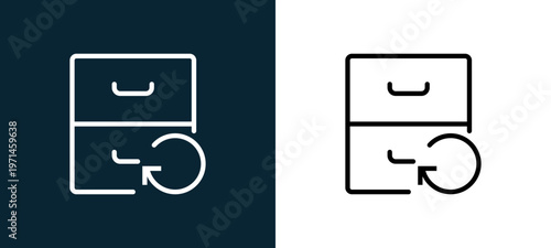 Two-color archive outline icon pair in black and white, editable stroke vector illustration for web, mobile apps, UI design, branding, and print from interaction set