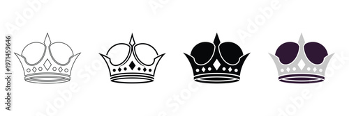 Four crowns black and white illustrations of royal headwear
