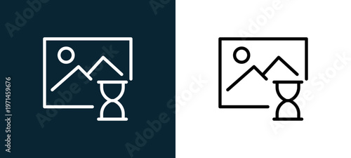 Two-color image outline icon pair in black and white, editable stroke vector illustration for web, mobile apps, UI design, branding, and print from interaction set