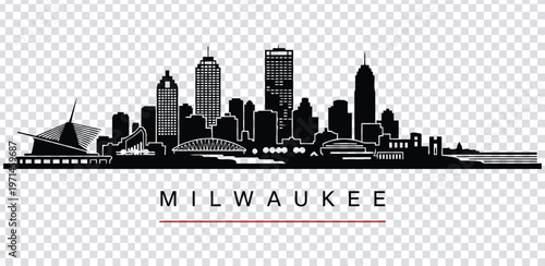 Vector illustration milwaukee city skyline silhouette with buildings and text