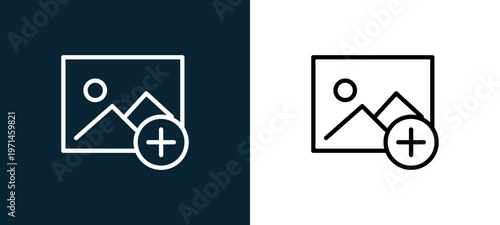 Two-color image outline icon pair in black and white, editable stroke vector illustration for web, mobile apps, UI design, branding, and print from interaction set