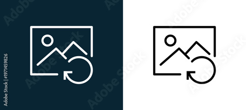 Two-color image outline icon pair in black and white, editable stroke vector illustration for web, mobile apps, UI design, branding, and print from interaction set