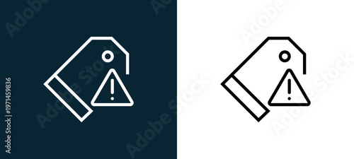 Two-color price tag outline icon pair in black and white, editable stroke vector illustration for web, mobile apps, UI design, branding, and print from interaction set