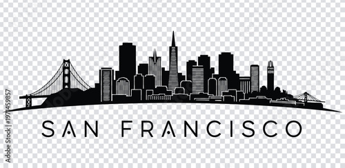 Vector illustration san francisco city skyline with golden gate bridge in black silhouette