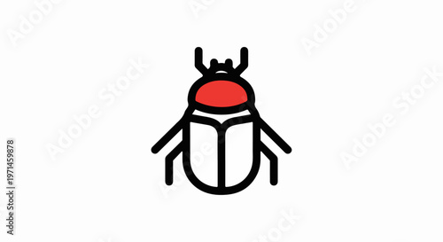 Scarab Beetle Icon, Red and Black Vector Illustration, Ancient Egyptian Symbol, Insect Logo