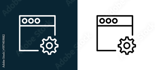 Two-color browser outline icon pair in black and white, editable stroke vector illustration for web, mobile apps, UI design, branding, and print from interaction set