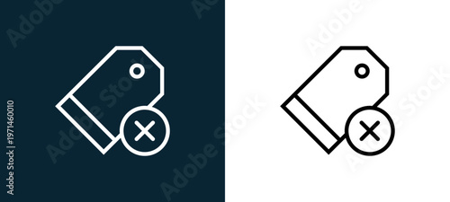 Two-color price tag outline icon pair in black and white, editable stroke vector illustration for web, mobile apps, UI design, branding, and print from interaction set