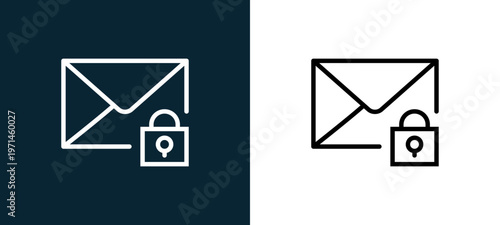 Two-color mail outline icon pair in black and white, editable stroke vector illustration for web, mobile apps, UI design, branding, and print from interaction set