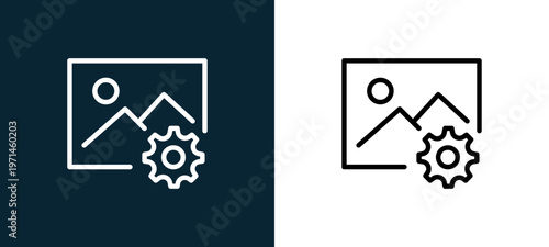 Two-color image outline icon pair in black and white, editable stroke vector illustration for web, mobile apps, UI design, branding, and print from interaction set