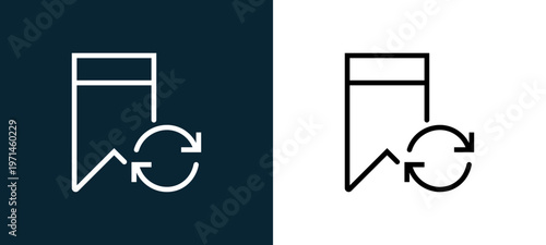 Two-color bookmark outline icon pair in black and white, editable stroke vector illustration for web, mobile apps, UI design, branding, and print from interaction set
