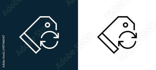 Two-color price tag outline icon pair in black and white, editable stroke vector illustration for web, mobile apps, UI design, branding, and print from interaction set