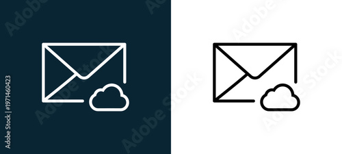 Two-color mail outline icon pair in black and white, editable stroke vector illustration for web, mobile apps, UI design, branding, and print from interaction set