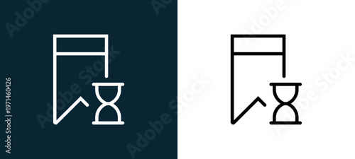 Two-color bookmark outline icon pair in black and white, editable stroke vector illustration for web, mobile apps, UI design, branding, and print from interaction set
