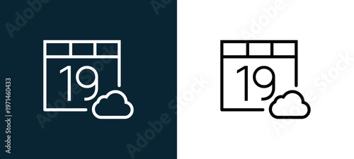 Two-color calendar outline icon pair in black and white, editable stroke vector illustration for web, mobile apps, UI design, branding, and print from interaction set